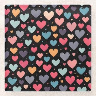Colourful hearts valentine's day glass coaster