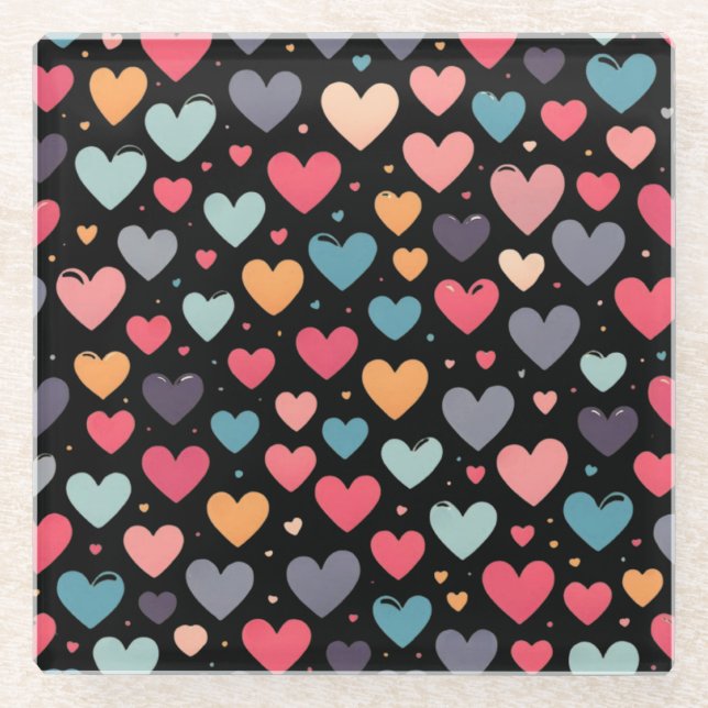 Colourful hearts valentine's day  glass coaster (Front)