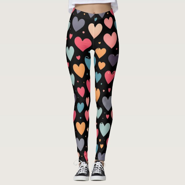Colourful hearts valentine's day  leggings (Front)