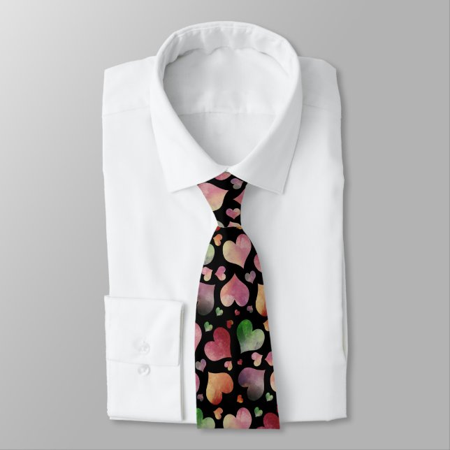 Colourful Hearts Valentine's Day Pattern Neck Tie (Tied)