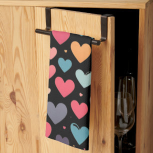 Colourful hearts valentine's day tea towel