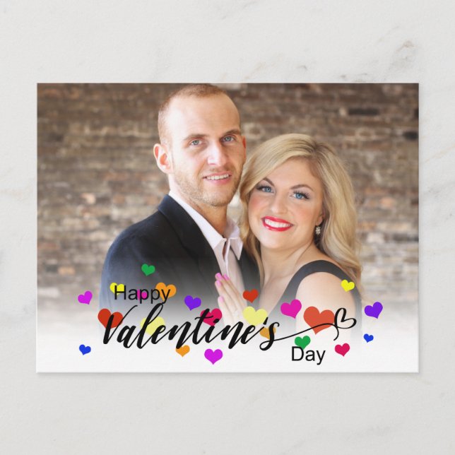 Colourful Hearts Valentine's Day Typography Photo Holiday Postcard (Front)