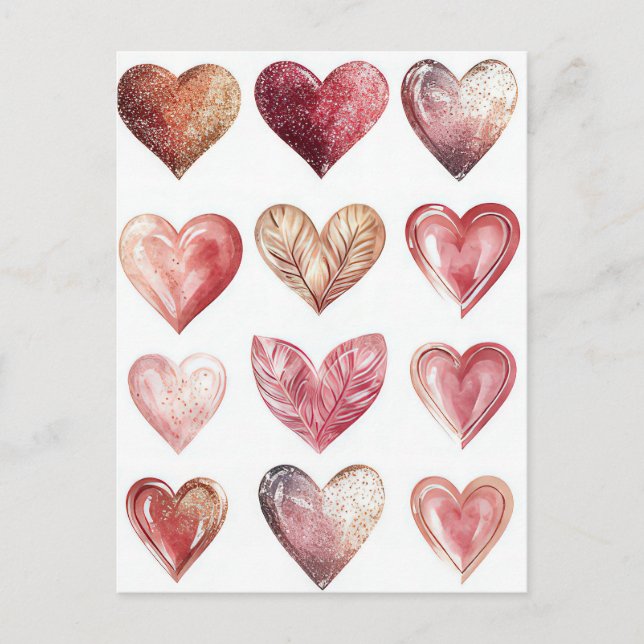 Colourful Hearts  Valentine's Greeting Postcard (Front)