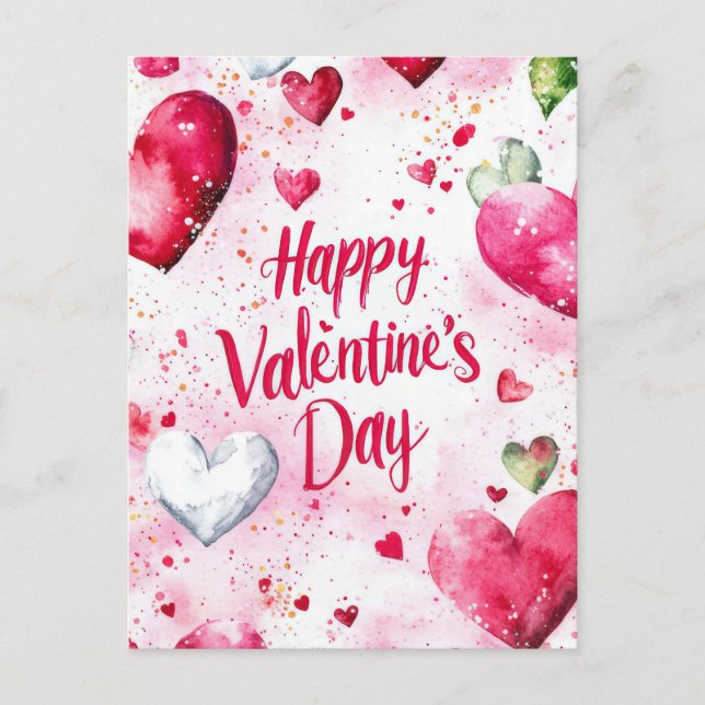 Colourful Hearts  Valentine's Greeting Postcard (Front)