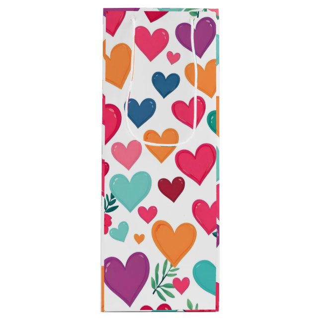 Colourful hearts wine gift bag (Front)