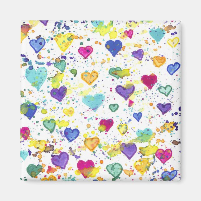Colourful Hearts with Paint Splatter Magnet (Front)
