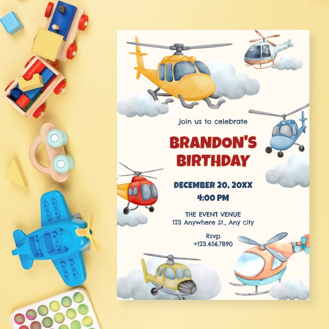 Colourful helicopter birthday Invitation (Creator Uploaded)