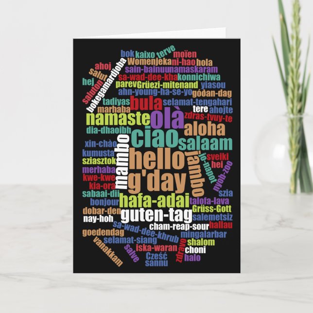 Colourful Hello in Many Languages Word Cloud Card (Front)