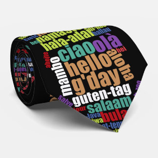 Colourful Hello in Many Languages Word Cloud Tie