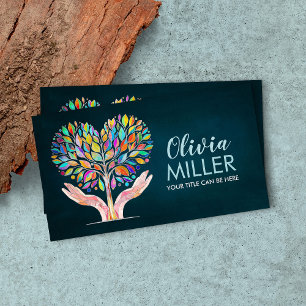 Colourful Helping Hands Heart Tree Mosaic Business Card