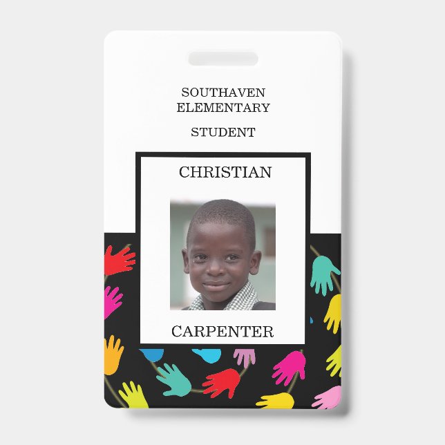 Colourful Helping Hands Student School Photo Badge ID Badge (Front)