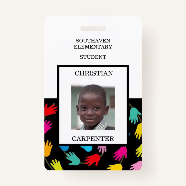 Colourful Helping Hands Student School Photo Badge ID Badge (Front)