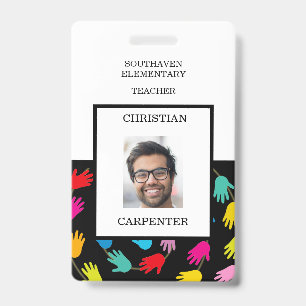 Colourful Helping Hands Teacher School Photo Badge ID Badge
