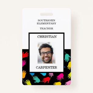 Colourful Helping Hands Teacher School Photo Badge ID Badge