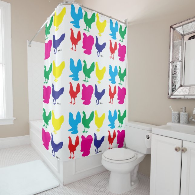 Colourful Hens Shower Curtain (In Situ)