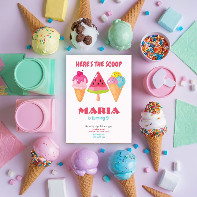 Colourful Here's the scoop Birthday Invitation (Creator Uploaded)