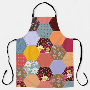 Colourful Hexagon Flowers Quilting Design Apron