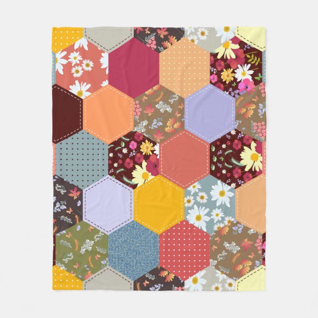Colourful Hexagon Flowers Quilting Design Fleece Blanket (Front)