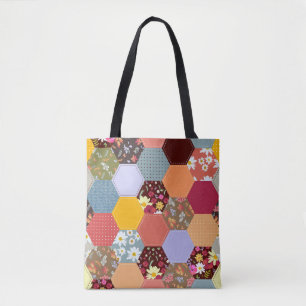 Colourful Hexagon Flowers Quilting Design Tote Bag
