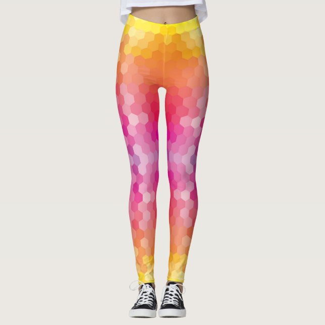 Colourful Hexagon Pattern Leggings – Bright Yoga (Front)