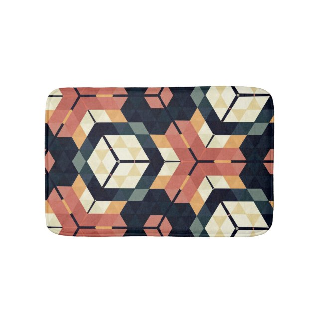 Colourful Hexagon Square Geometric Pattern Bath Mat (Front)
