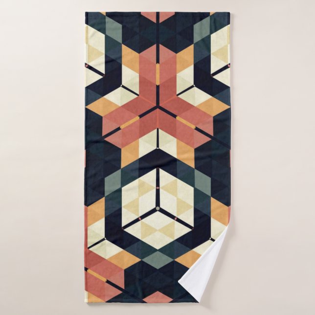 Colourful Hexagon Square Geometric Pattern Bath Towel (Bath Towel)