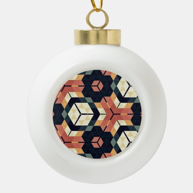 Colourful Hexagon Square Geometric Pattern Ceramic Ball Christmas Ornament (Front)