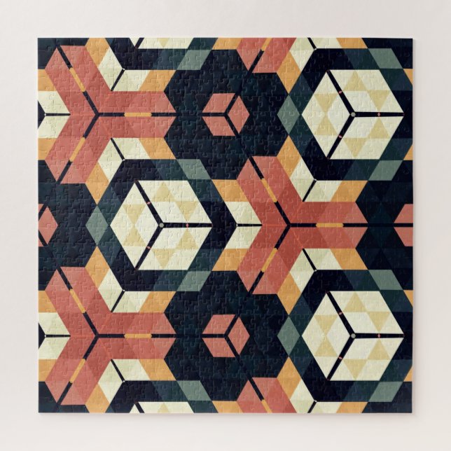 Colourful Hexagon Square Geometric Pattern Jigsaw Puzzle (Vertical)