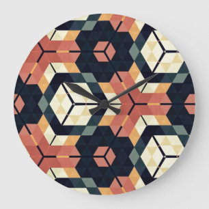 Colourful Hexagon Square Geometric Pattern Large Clock