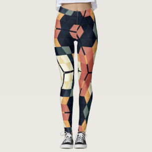 Colourful Hexagon Square Geometric Pattern Leggings