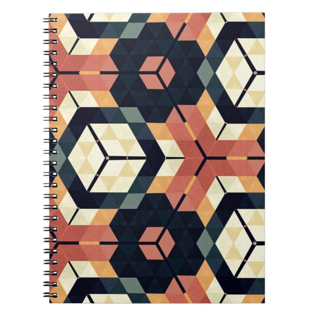 Colourful Hexagon Square Geometric Pattern Notebook (Front)
