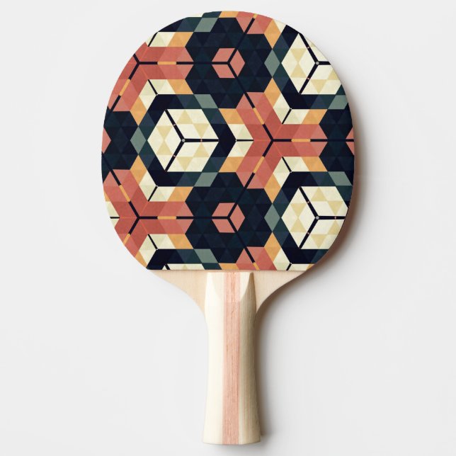 Colourful Hexagon Square Geometric Pattern Ping Pong Paddle (Front)