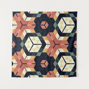 Colourful Hexagon Square Geometric Pattern Tapestry