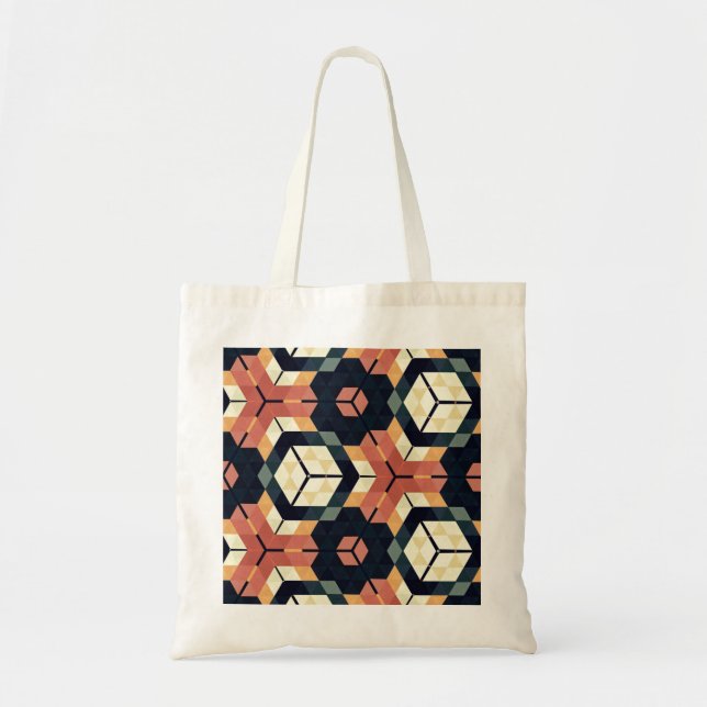 Colourful Hexagon Square Geometric Pattern Tote Bag (Front)