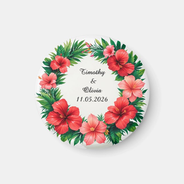 Colourful Hibiscus Floral Frame Magnet (Front)