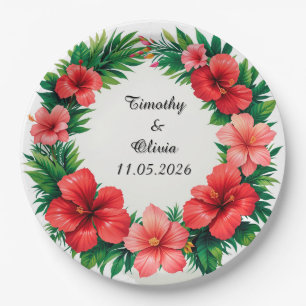 Colourful Hibiscus Floral Frame Paper Plate