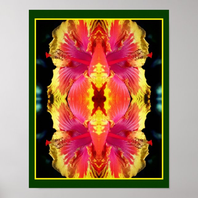 Colourful Hibiscus Flower Close Up Abstract Poster (Front)