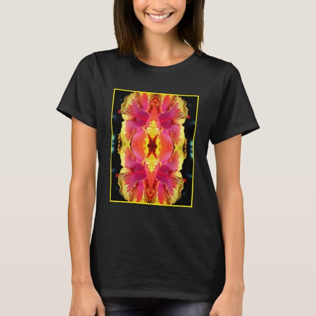 Colourful Hibiscus Flower Close Up Abstract T-Shirt (Front)