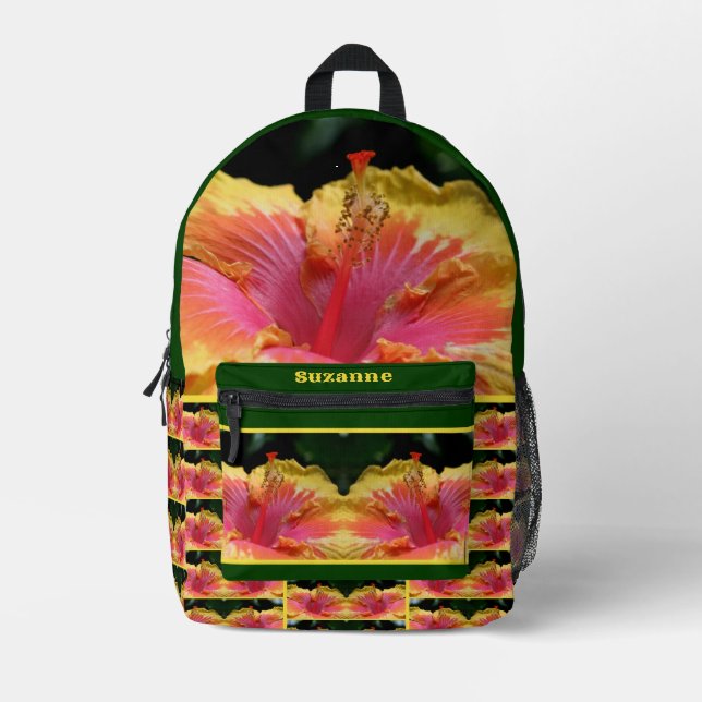 Colourful Hibiscus Flower Close Up Personalised Printed Backpack (Front)