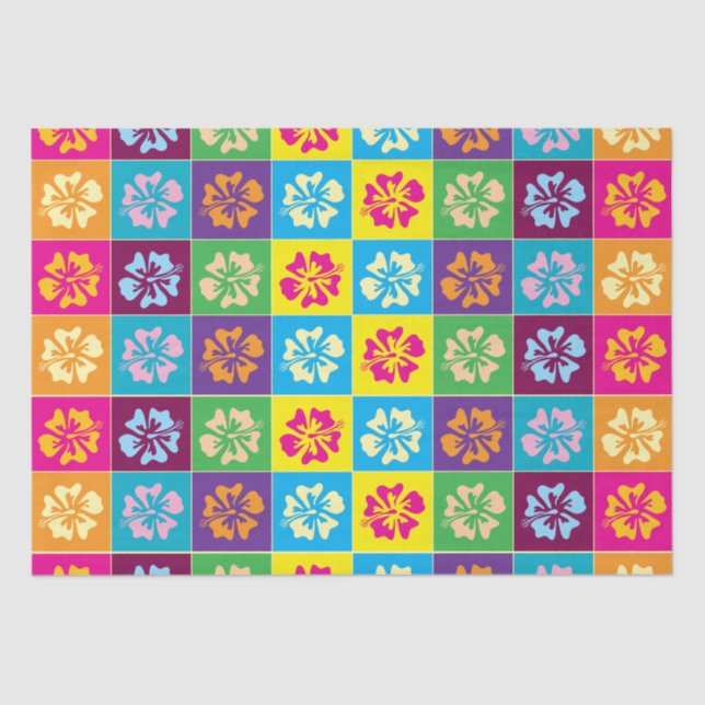 Colourful Hibiscus flower pattern gift wrap Tissue Paper (Front)