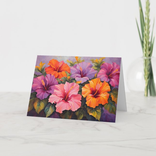 Colourful Hibiscus Flowers  Card (Front)