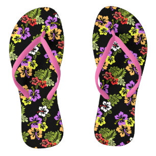 Colourful Hibiscus Flowers in Black Flip Flops