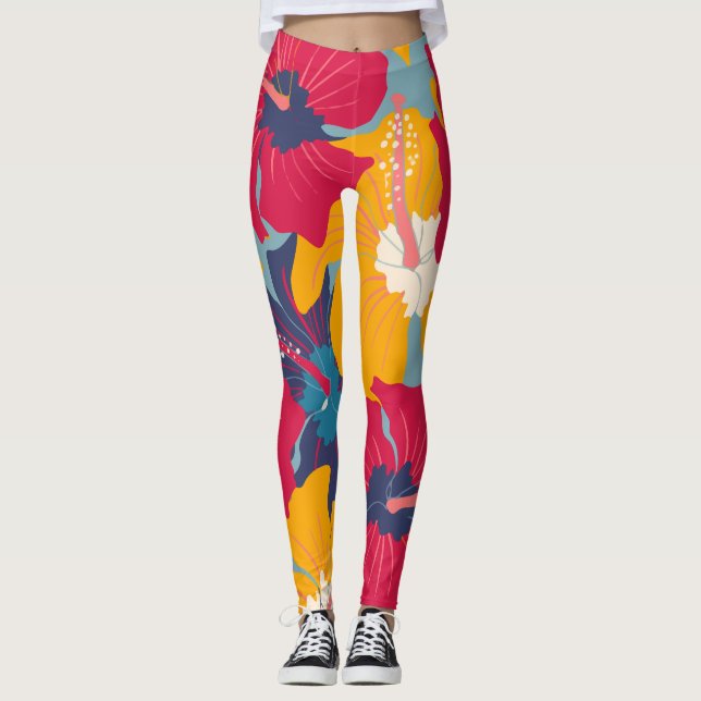 Colourful Hibiscus Flowers Leggings (Front)