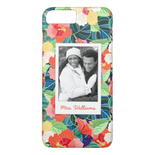 Colourful Hibiscus Pattern Add Your Photo & Name iPhone 8 Plus/7 Plus Case