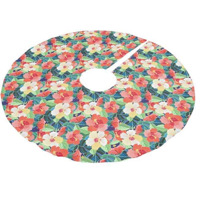 Colourful Hibiscus Pattern Brushed Polyester Tree Skirt (Angled)