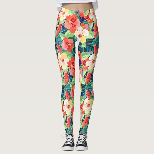 Colourful Hibiscus Pattern Leggings (Front)