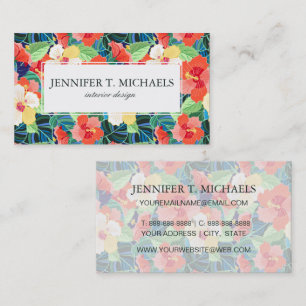 Colourful Hibiscus Pattern Monogram Business Card