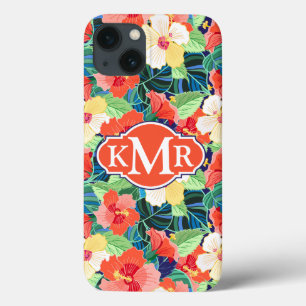 Colourful Hibiscus Pattern Monogram iPhone 13 Case