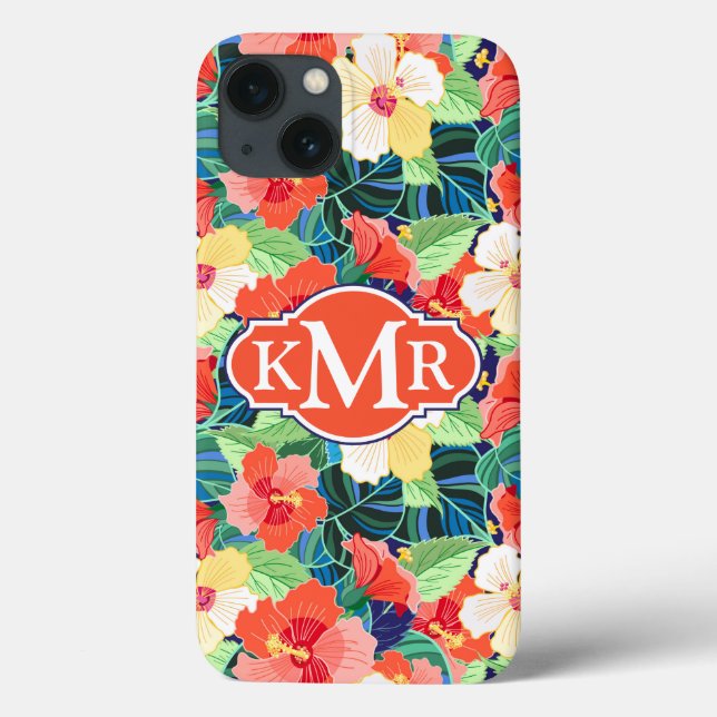 Colourful Hibiscus Pattern | Monogram Case-Mate iPhone Case (Back)