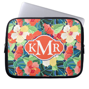 Colourful Hibiscus Pattern Monogram Laptop Sleeve